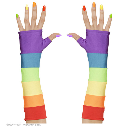 vingerloze handschoenen satijn, regenboog kleuren