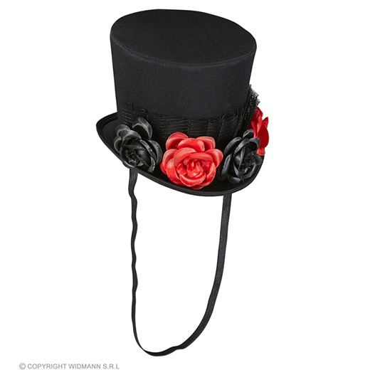 mini hoge hoed met tulle, 4 rozen