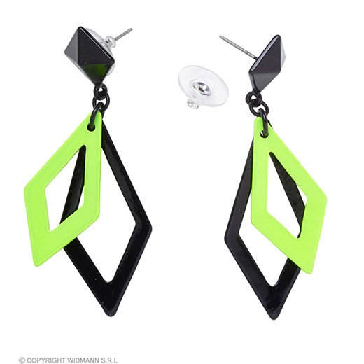 oorbellen ruit neon, zwart/groen