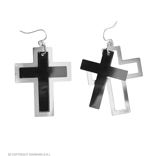 oorbellen kruis, zwart/zilver