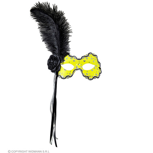 oogmasker brazilie met veren, neon geel