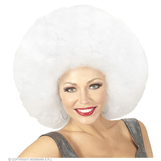 pruik, afro extra groot wit
