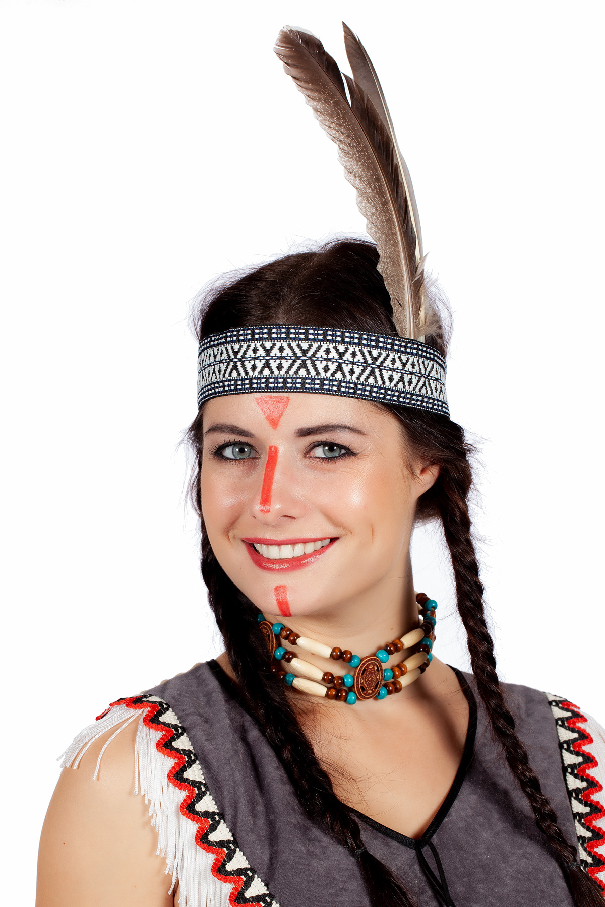 Haarband indiaan beige/blauw