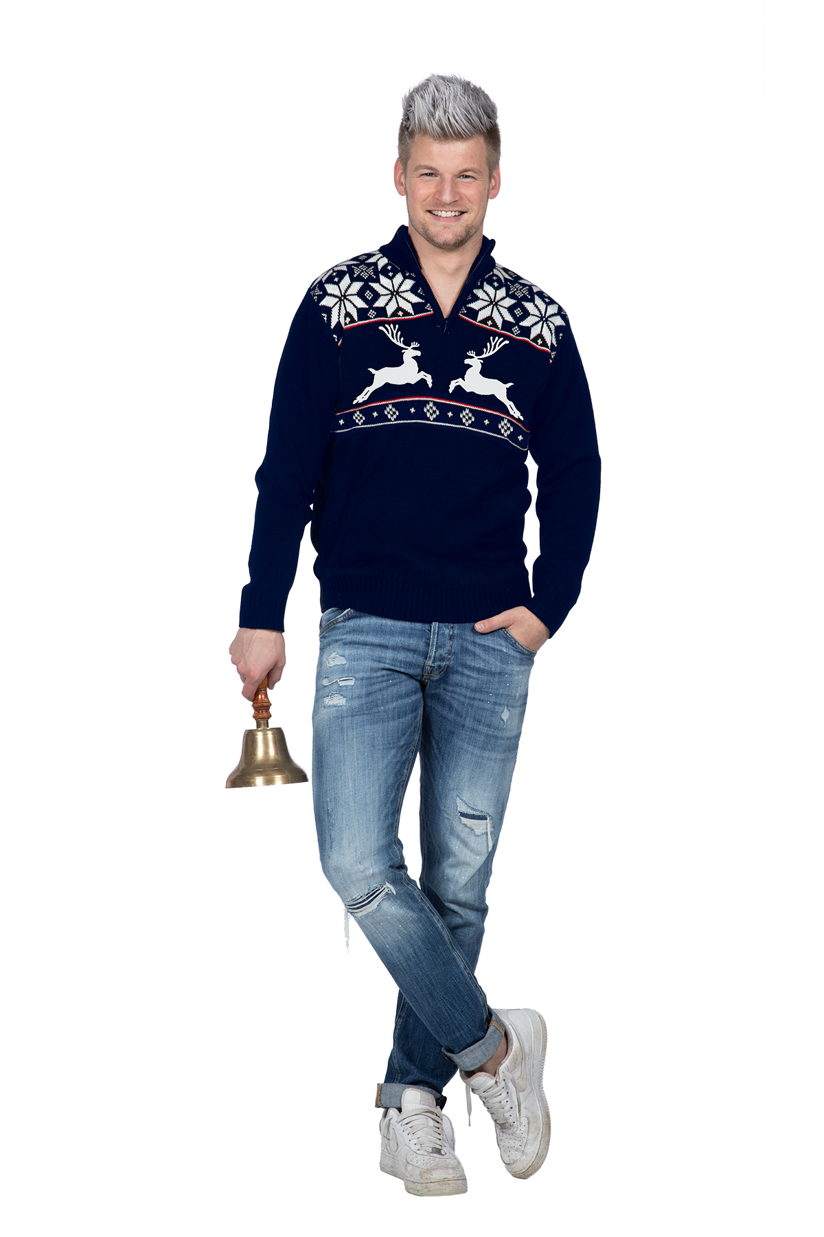 Kersttrui navy met rits reindeer (netto)