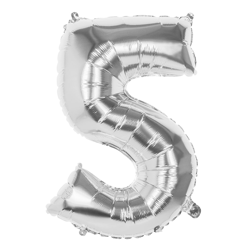 Folieballon '5' zilver (86 cm)