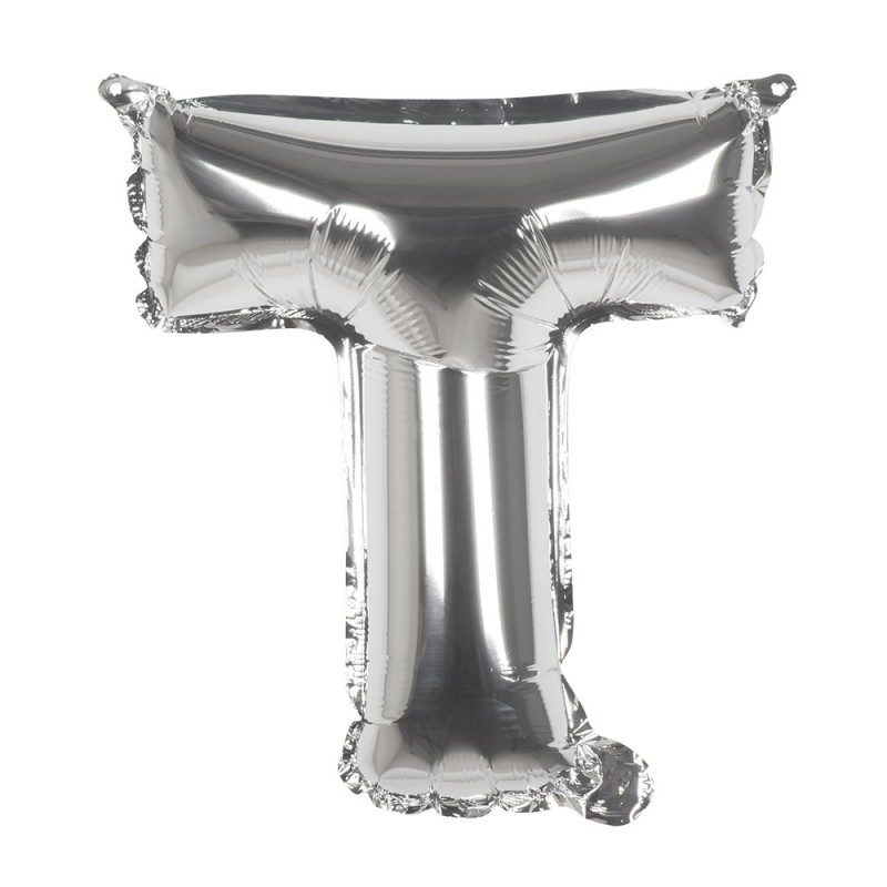 St. Folieballon 'T' zilver (36 cm)