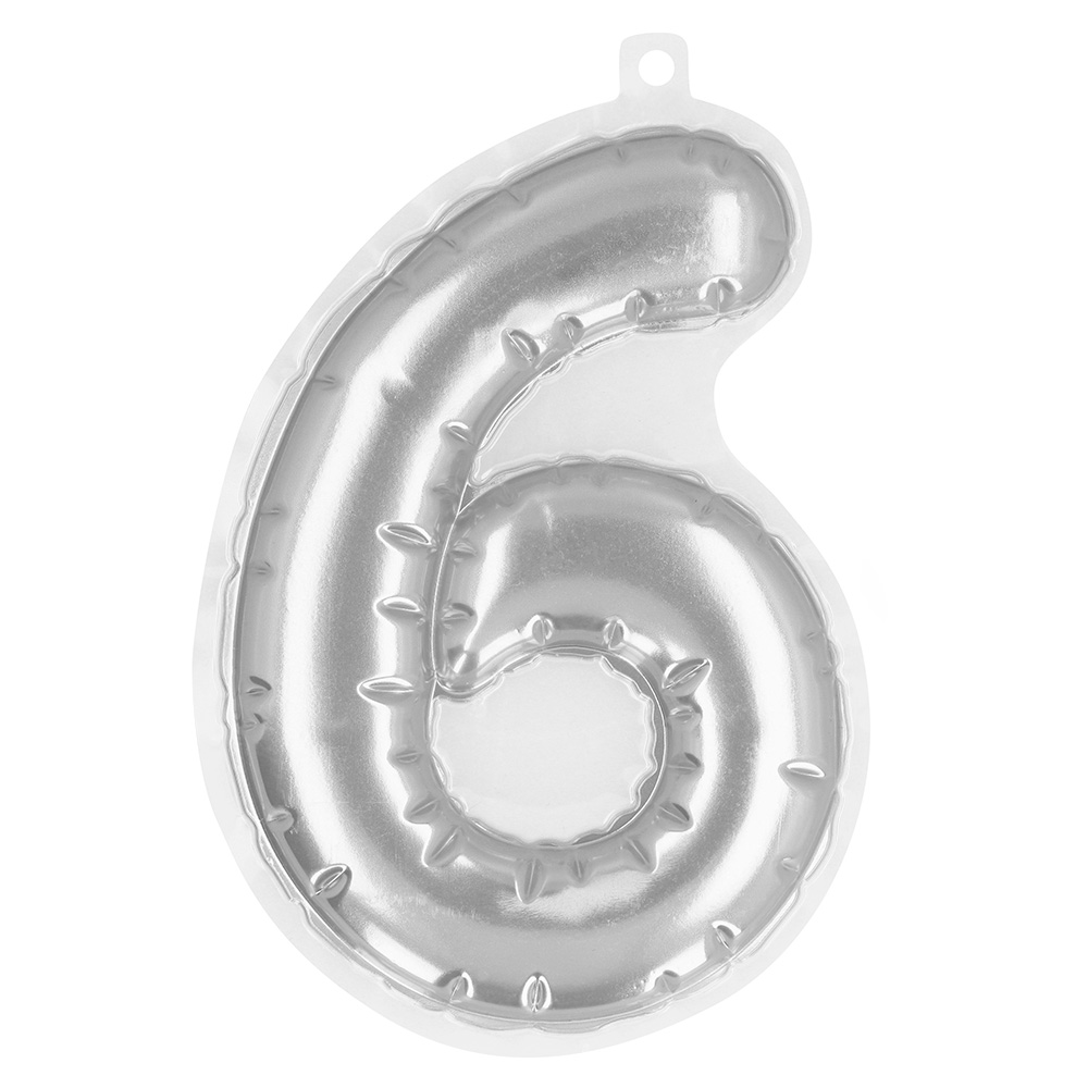 Folieballonsticker '6' zilver (20 cm)
