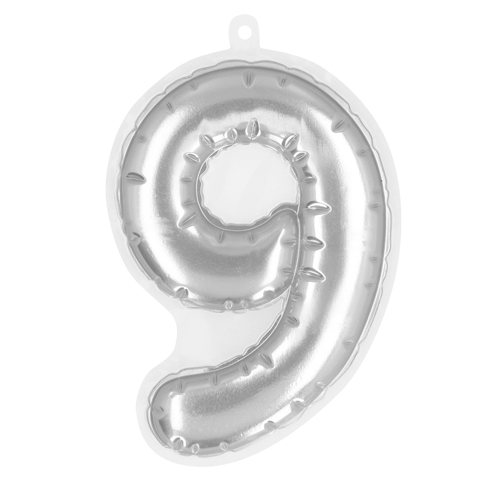 Folieballonsticker '9' zilver (20 cm)