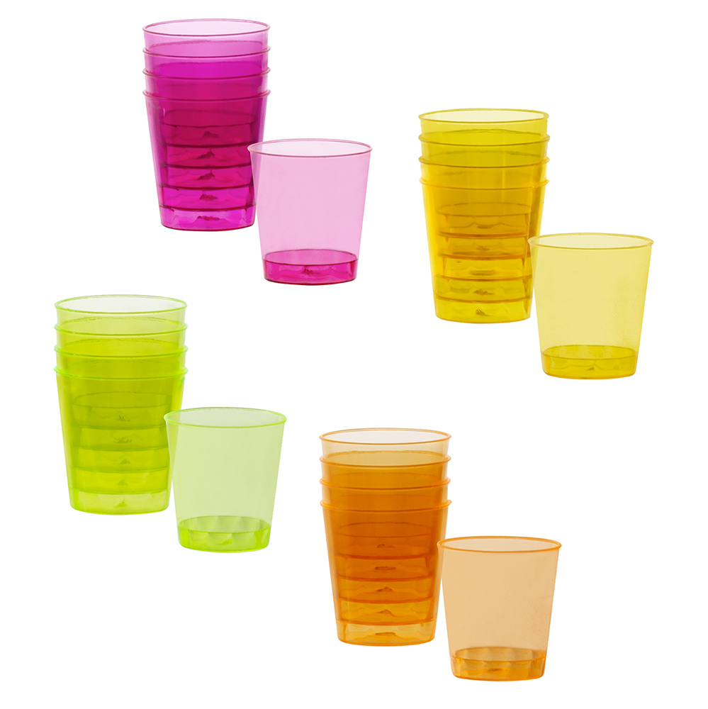 Set 20 plastic shotglaasjes 4 neonkleuren UV
