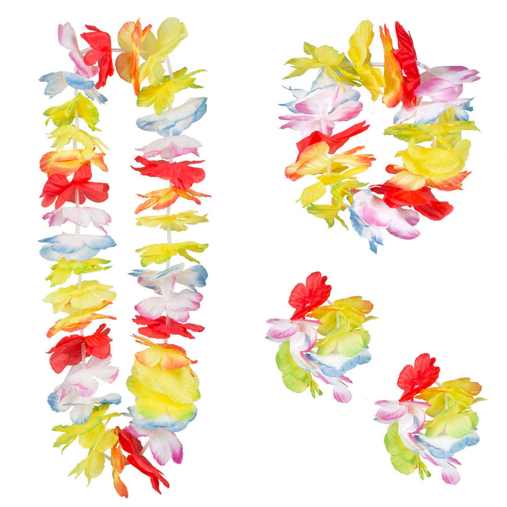 Hawaïset Tropical (hoofdband, hawaïkrans en 2 armbanden)