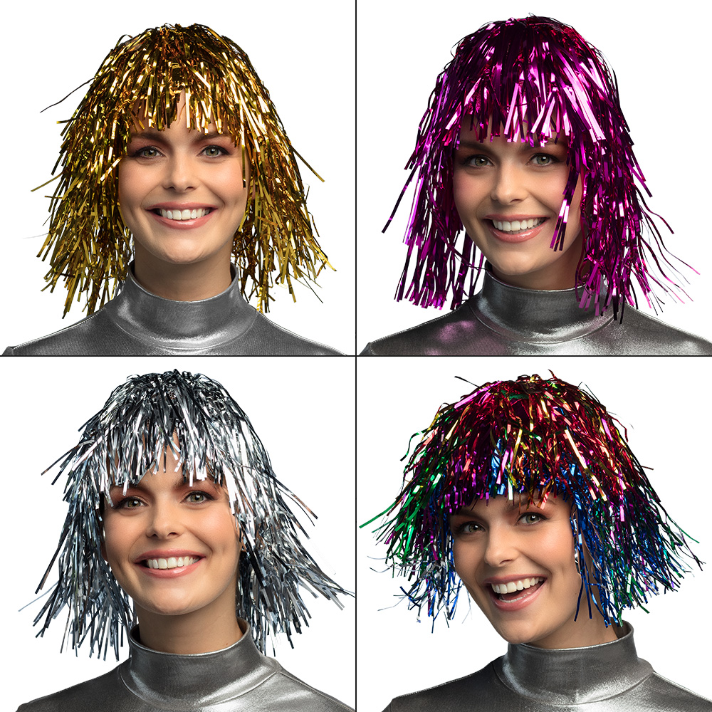 Pruik Metallic 4 kleuren ass.
