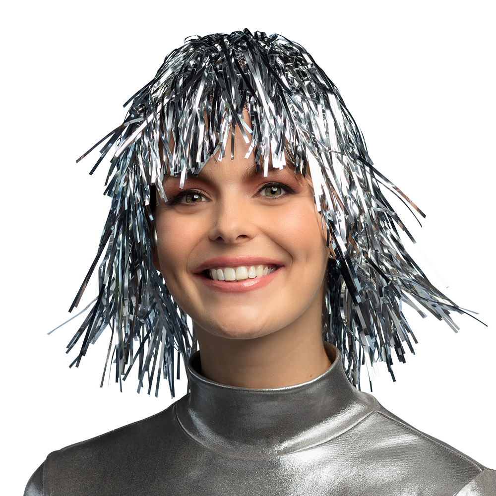 Pruik Metallic zilver