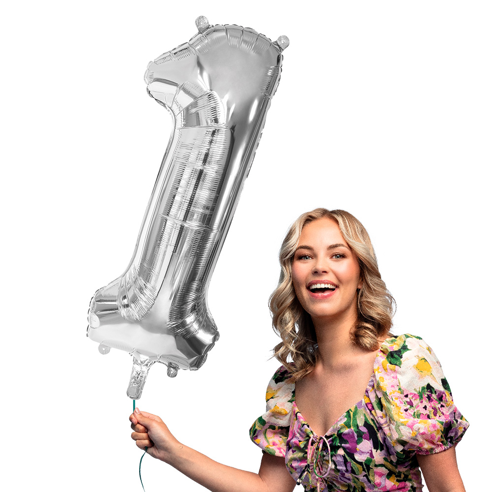 Folieballon '1' zilver (86 cm)