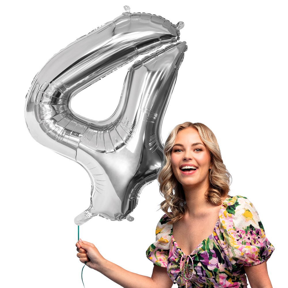 Folieballon '4' zilver (86 cm)