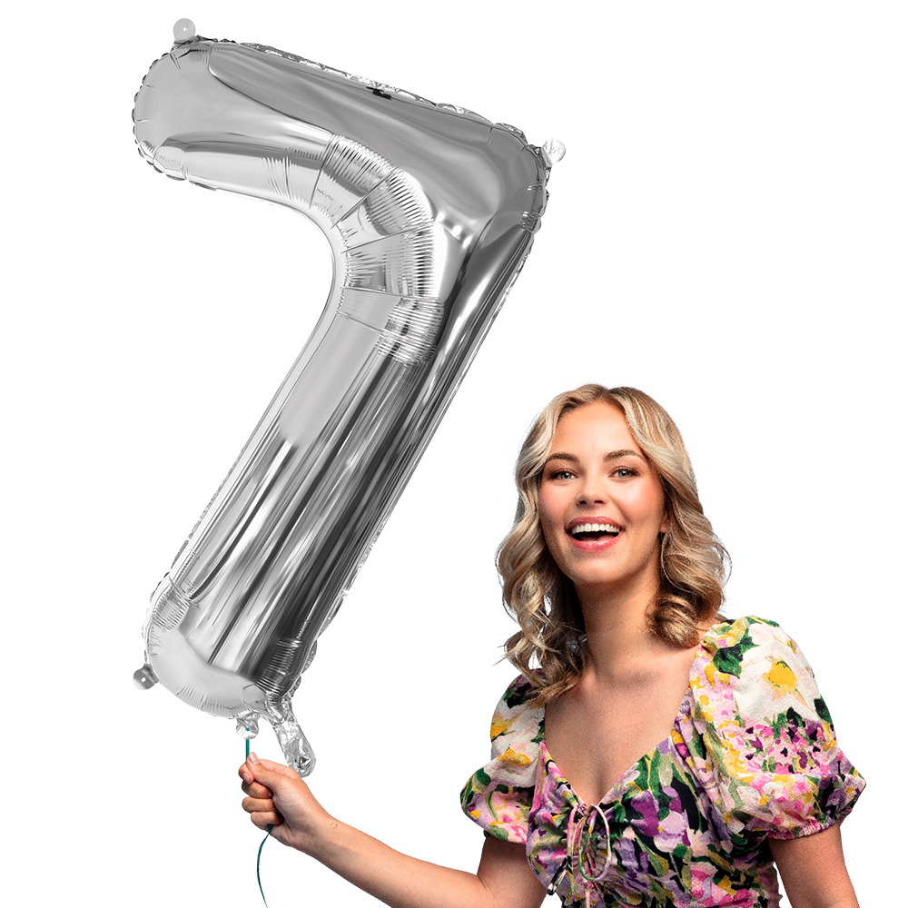 Folieballon '7' zilver (86 cm)