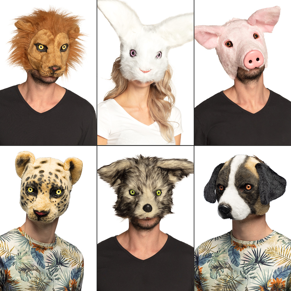 Pluchen halfmasker Dier 6 ass.
