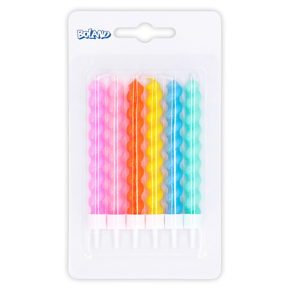 Set 6 swirl kaarsjes pastel op houder