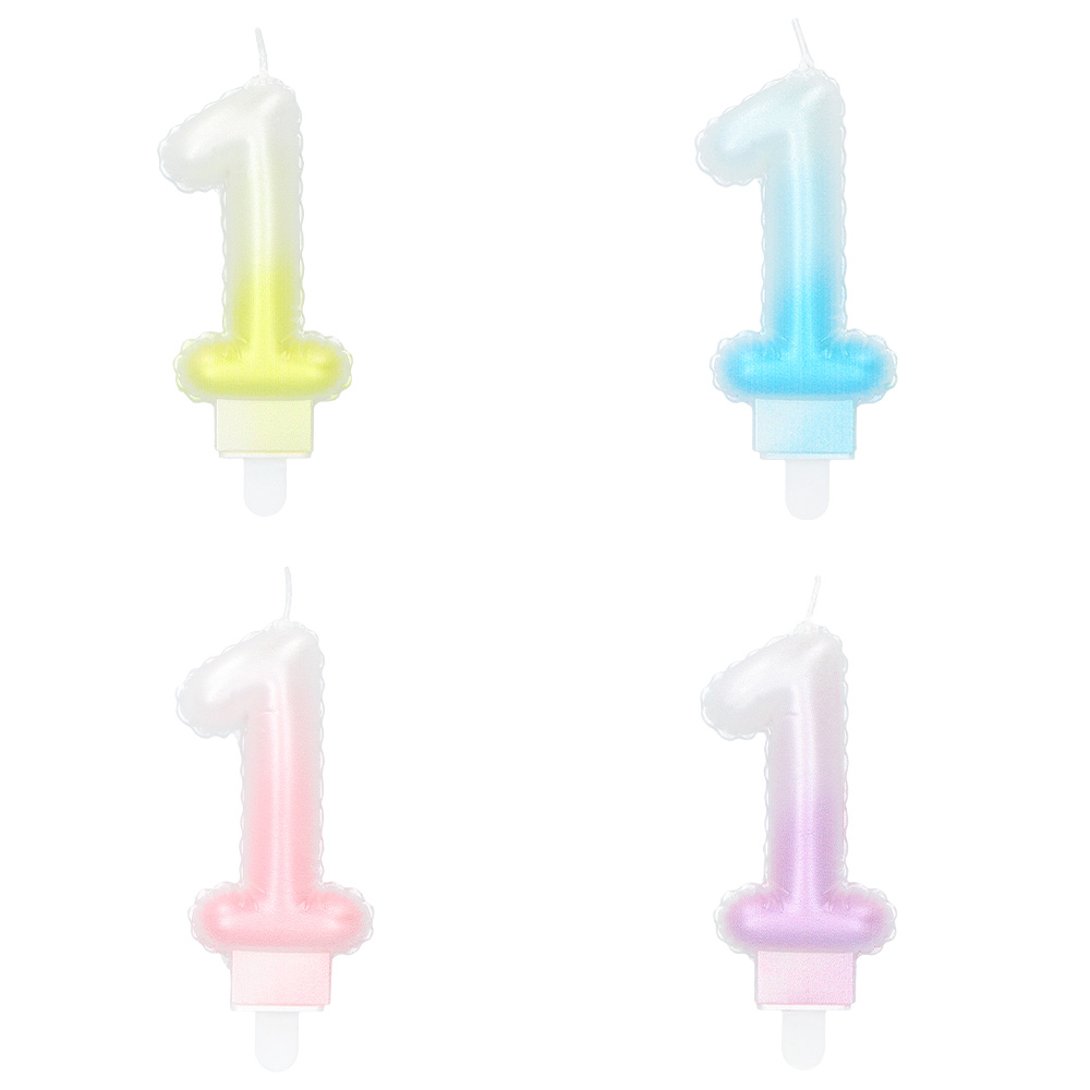 Kaarsje cijfer '1' pastel met houder (4 ass.)