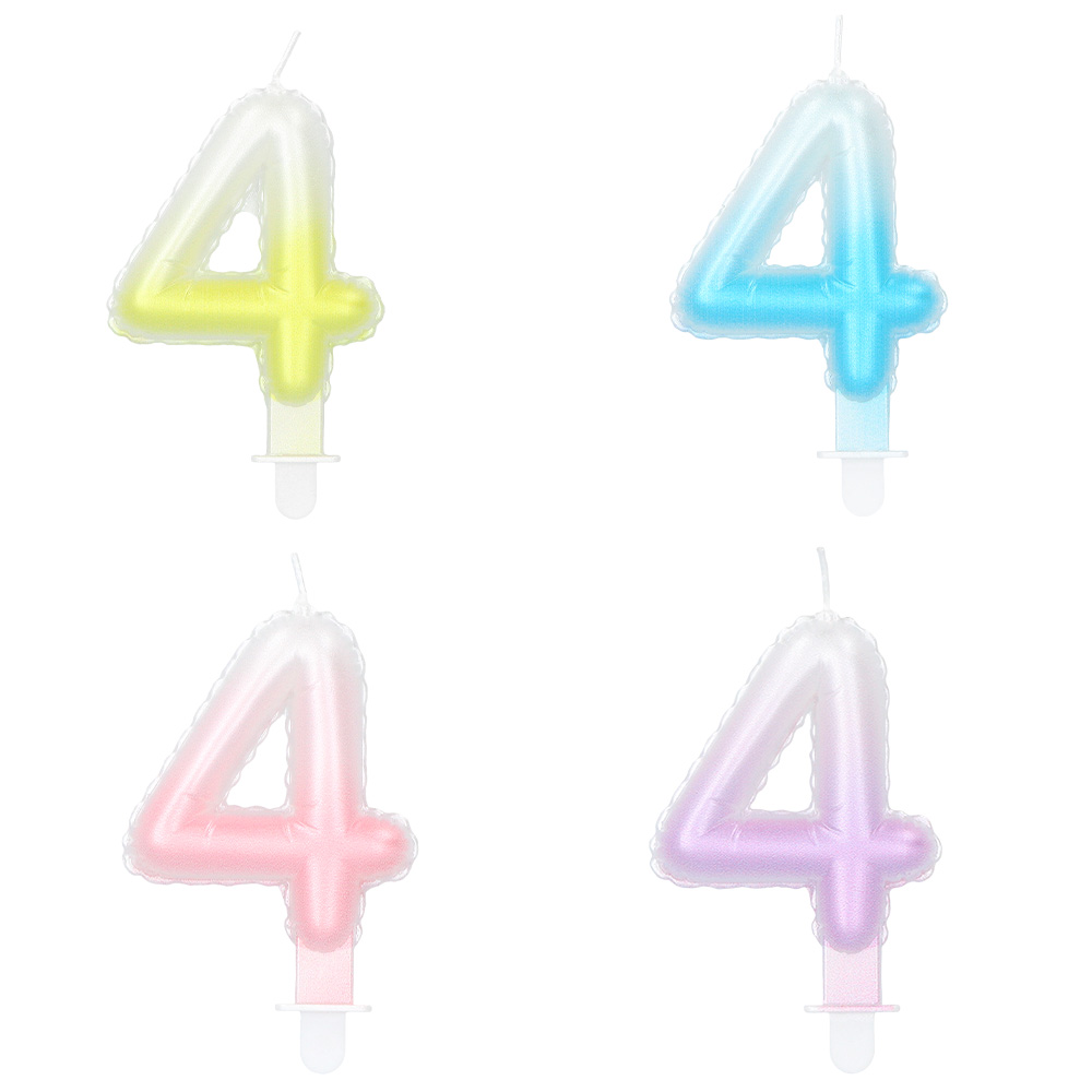 Kaarsje cijfer '4' pastel met houder (4 ass.)