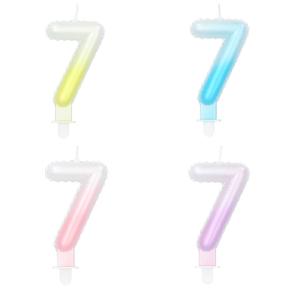 Kaarsje cijfer '7' pastel met houder (4 ass.)