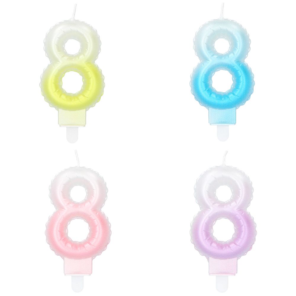 Kaarsje cijfer '8' pastel met houder (4 ass.)