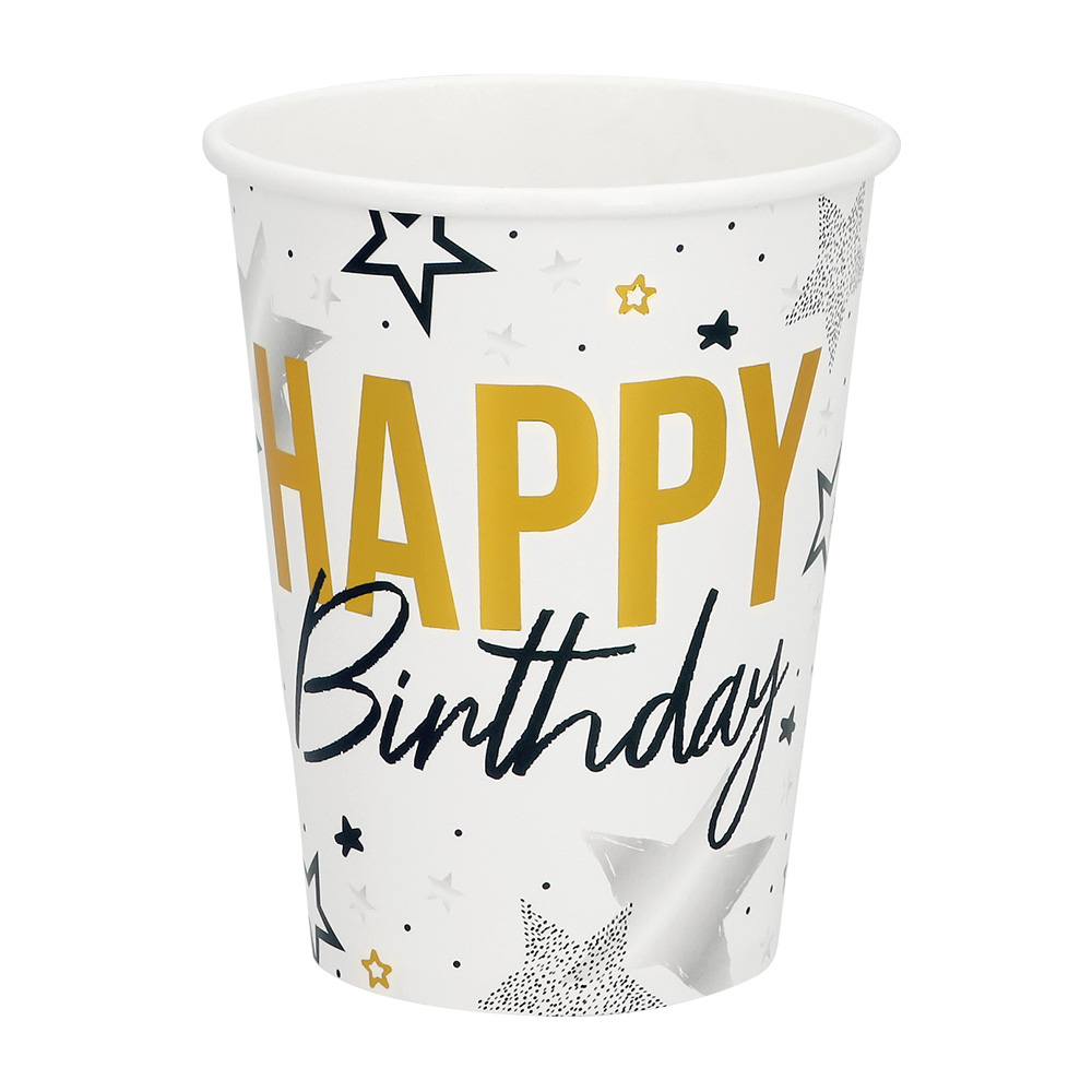 Set 8 papieren bekertjes 'Happy birthday' (25 cl)