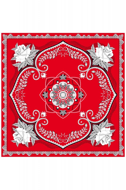Zakdoek rood met bloemen motief 63