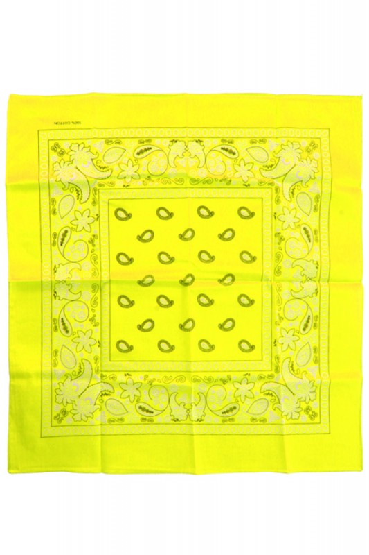 Zakdoek fluor geel met motief 53 x