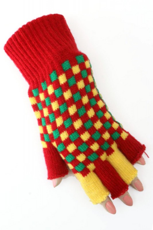 Vingerloze handschoenen rood/geel/g