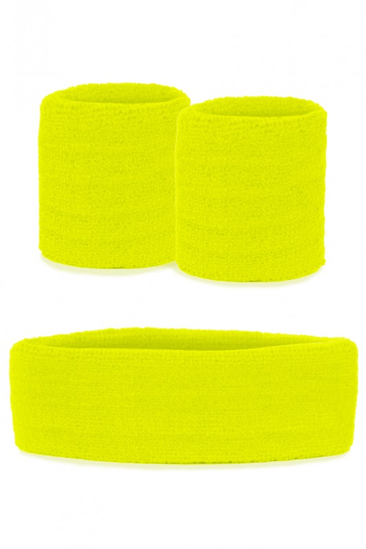 Zweetbandjes set neon geel 3-dlg