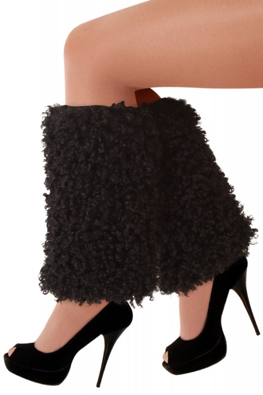 Beenwarmers pluche curly zwart