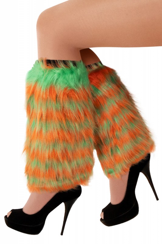 Beenwarmers pluche oranje/groen