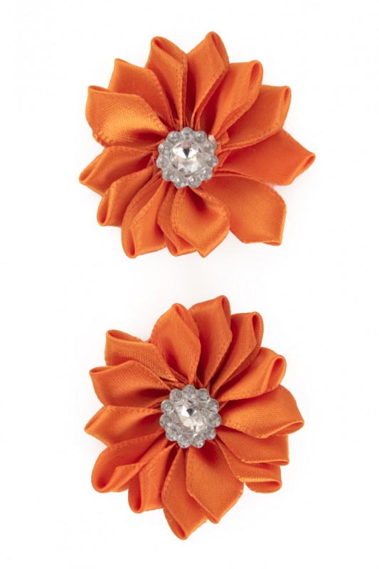 Bloem satijn met steen 4 cm oranje