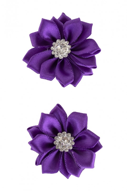 Bloem satijn met steen 4 cm paars