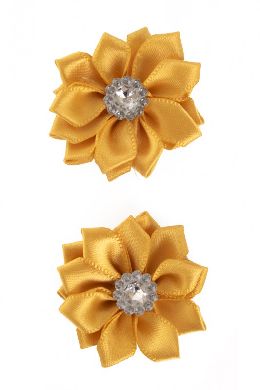 Bloem satijn met steen 4 cm goud