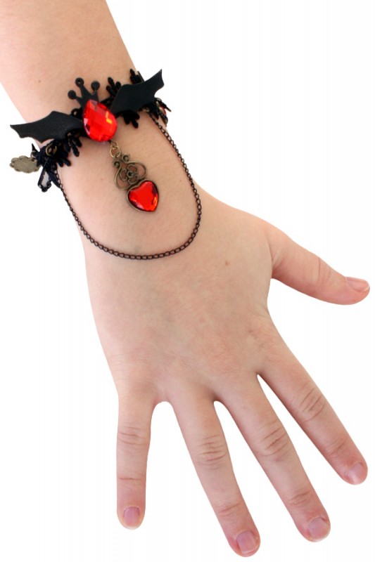Armband kant vleermuis met rode ste