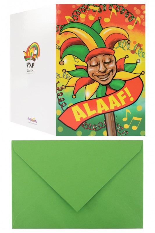 Wenskaart masker op stok alaaf