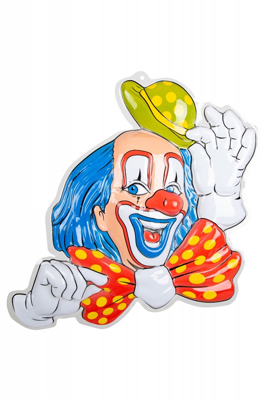 Wanddeco clown blauwe haren 50 x 50
