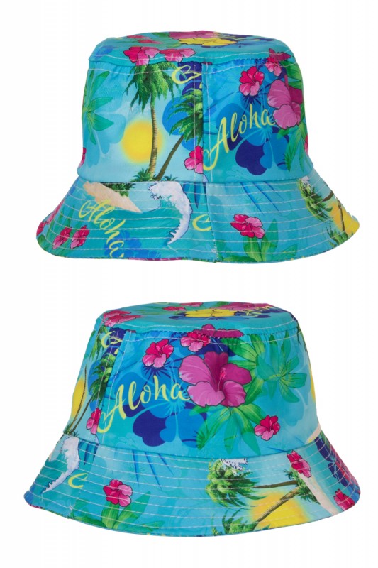 Vissershoedje Hawaiiprint blauw