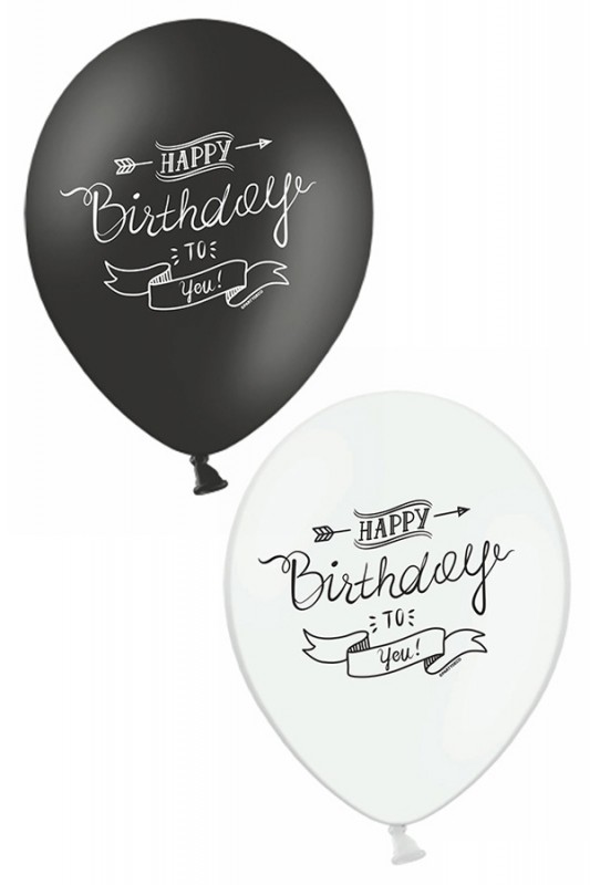 Ballon Happy Birthday zwart wit 12