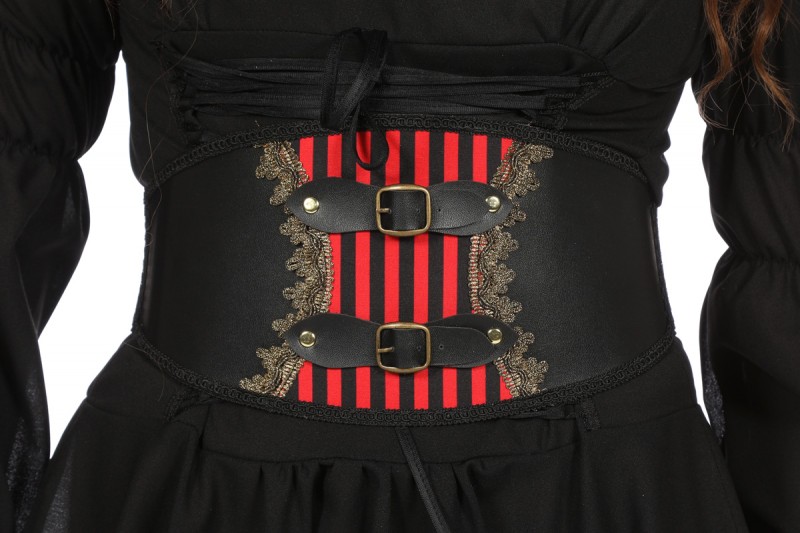 Riem zwart/rood met gespen