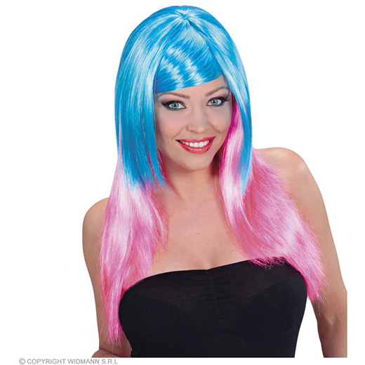 pruik, meerkleurig blauw/rose