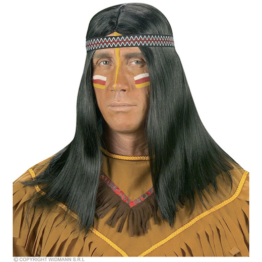 pruik, indiaan met hoofdband, in doos