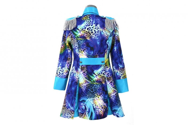 Carnavalsjasje luxe blauw met panterprint lang