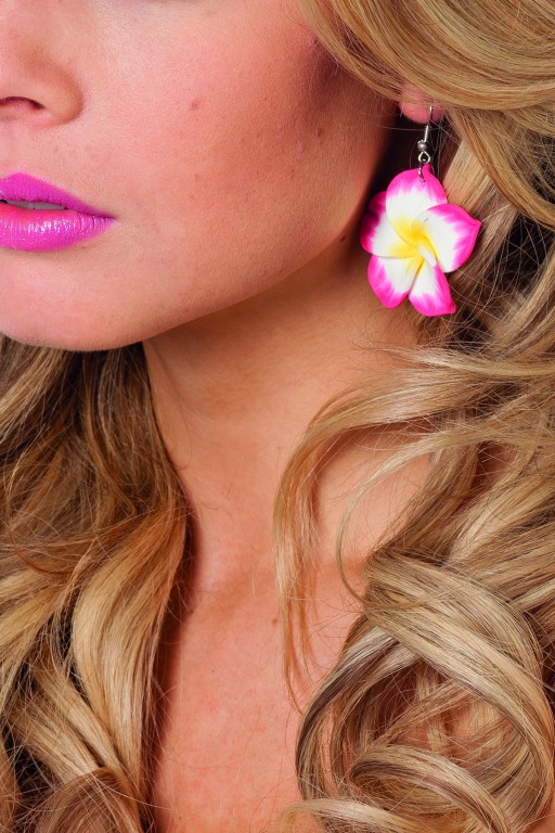 Oorbellen hawaiibloem roze