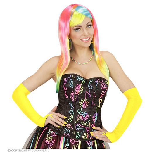 vingerloze handschoenen satijn, neon geel