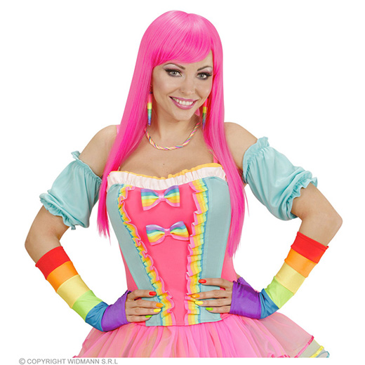 vingerloze handschoenen satijn, regenboog kleuren