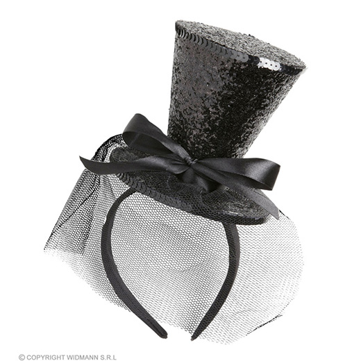 zwarte mini hoge hoed met sluier