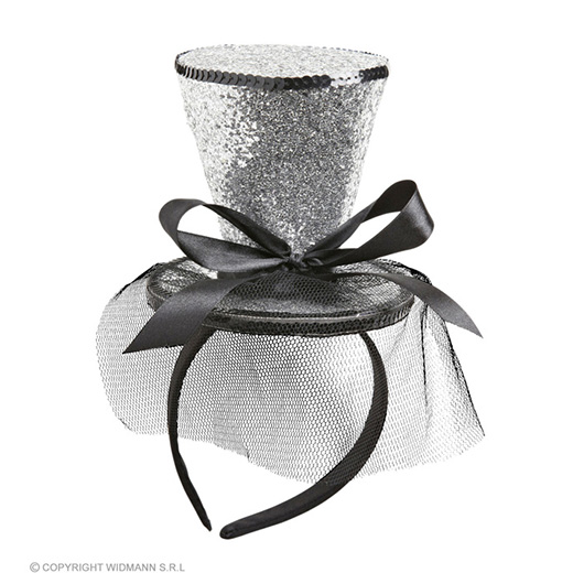 zilveren mini hoge hoed met sluier