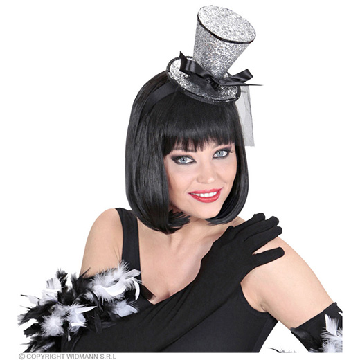 zilveren mini hoge hoed met sluier